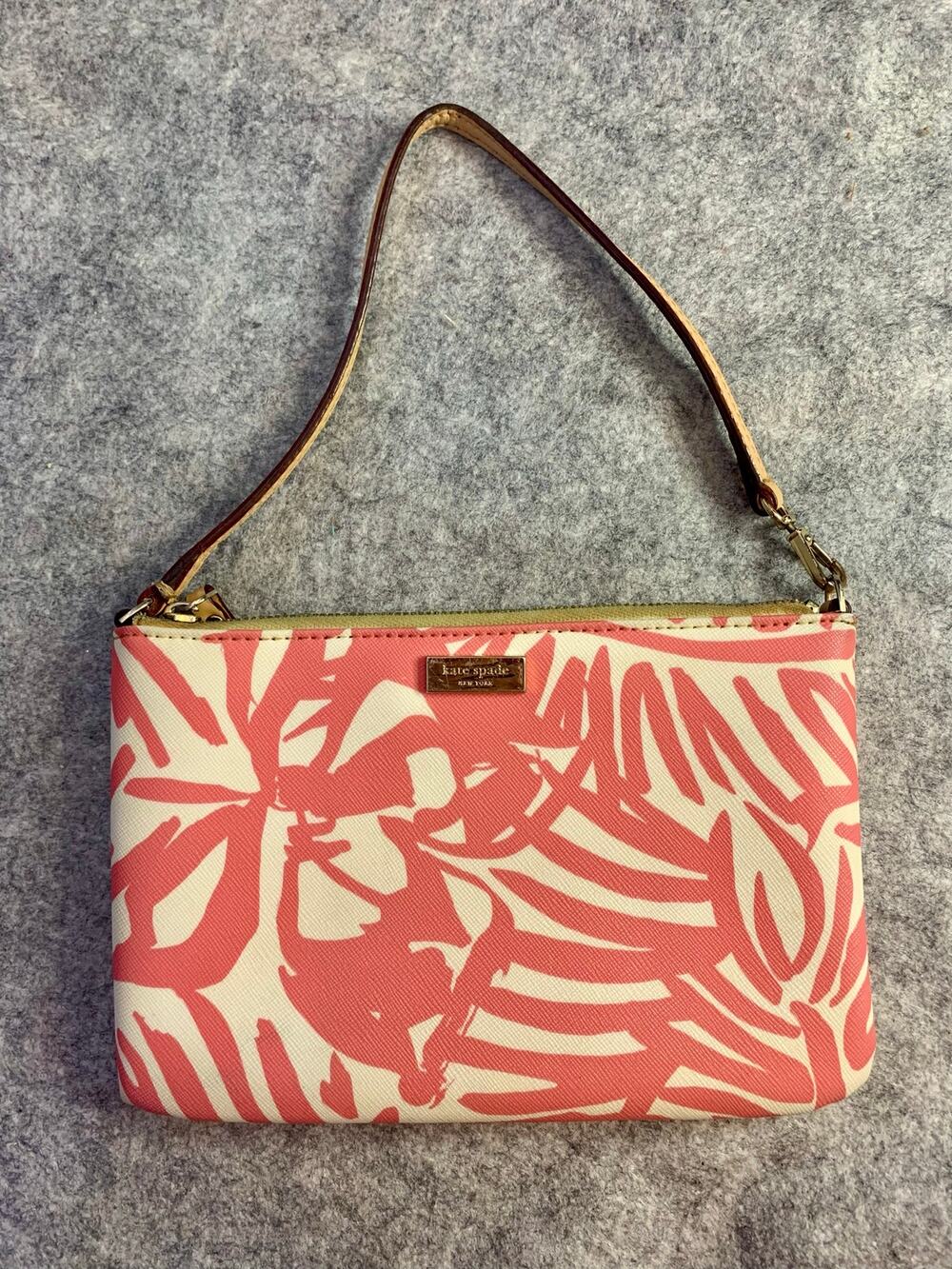 Kate Spade Grant Street Vinyl Lolly Wristlet, Handbag Pink Palm Tropical Print
